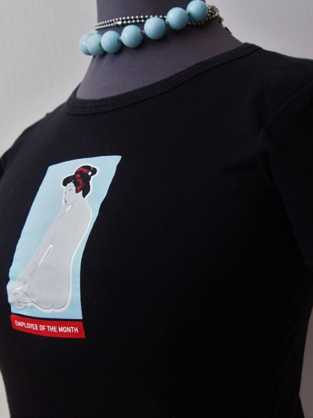 Retro Vintage Y2K Geisha Art Museum Black Crewneck Baby Tee Shirt XXS - Picture 3 of 5